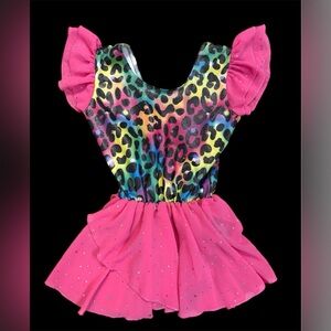 Girls Funnycokid Dance Leotard Dress Gymnastics Rainbow Leopard Size 6-7